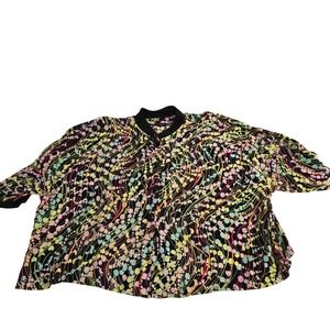 Loco‎ Lindo Women's S M Black Multi Color Bubble Print V Neck Button Up Top